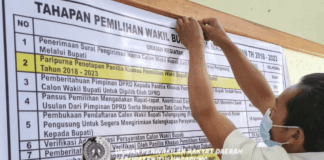 Baliho pengumuman tentang tahapan pilwabup sudah terpasang di ruang lobi Kantor DPRD Tulungagung.